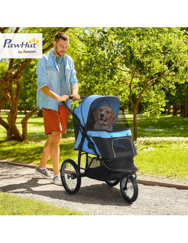 Carrito Plegable para Mascotas PawHut Azul 3 Ruedas 10.89 kg