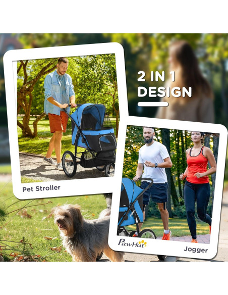 Carrito Plegable para Mascotas PawHut Azul 3 Ruedas 10.89 kg