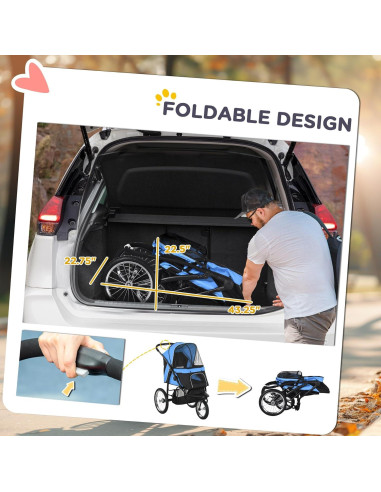 Carrito Plegable para Mascotas PawHut Azul 3 Ruedas 10.89 kg