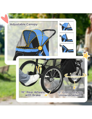 Carrito Plegable para Mascotas PawHut Azul 3 Ruedas 10.89 kg