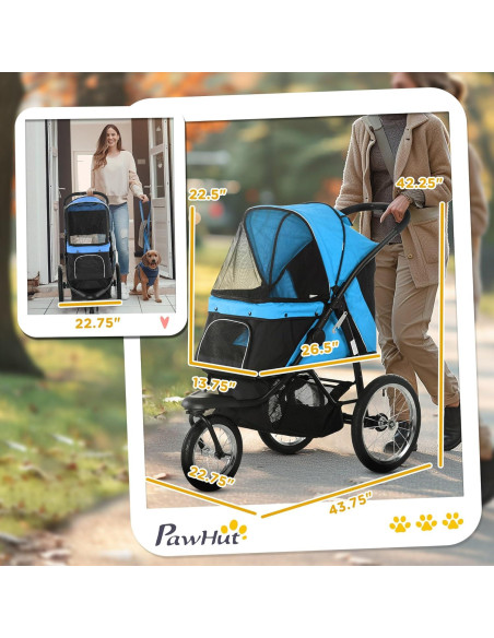 Carrito Plegable para Mascotas PawHut Azul 3 Ruedas 10.89 kg