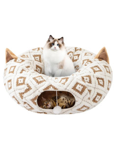 Túnel de Cama para Gatos Morikey 80x80cm Marrón con Cojín