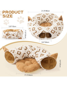 Túnel de Cama para Gatos Morikey 80x80cm Marrón con Cojín 2