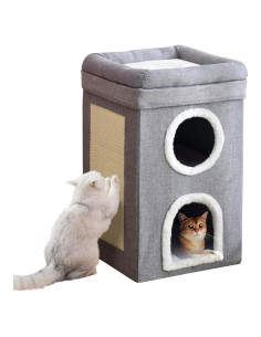 Casa para Gatos 3 Niveles Aelbsty con Rascador y Cueva 40.6x40.6x61 cm