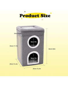 Casa para Gatos 3 Niveles Aelbsty con Rascador y Cueva 40.6x40.6x61 cm 2