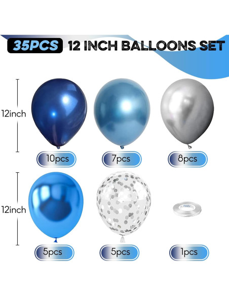 Conjunto de Globos Azul Plateado TAOYE 35 Piezas 12 Pulgadas