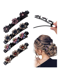 4 Clips de Cabello Trenzados Ahltoiex con Rhinestones Brillantes