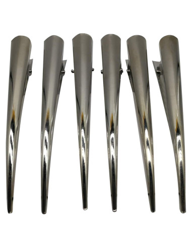 6 Clips de Cabello Metálicos Plateados CONOFA 12.7 cm