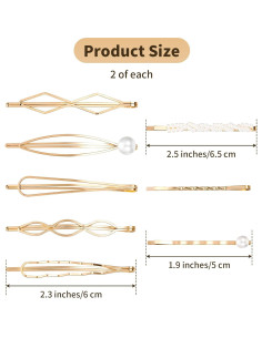 Juego de 16 Horquillas Doradas Geométricas Teaaha con Perlas 2