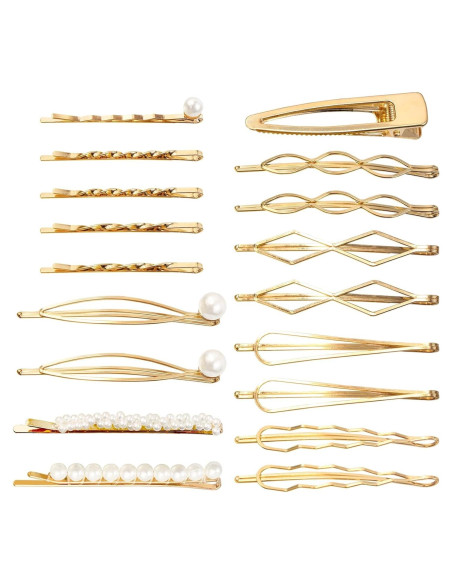 18 Pinzas de Cabello Doradas SHEHARUHI con Perlas - Accesorios Elegantes