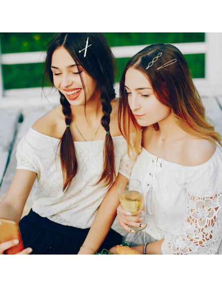 Juego de 16 Horquillas Doradas Geométricas Teaaha con Perlas