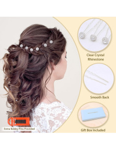 Juego de Horquillas para Novia JINA 6 Piezas Plata con Brillantes 2