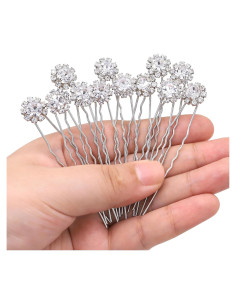 Pinzas para Cabello de Novia JINA con Rhinestones - Set de 12 Plata