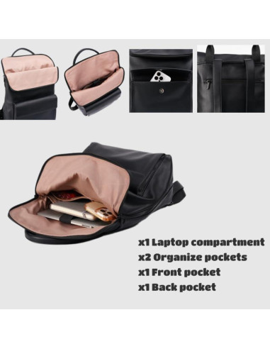 Mochila de Oficina para Mujeres de Cuero Vegano 30L Negra