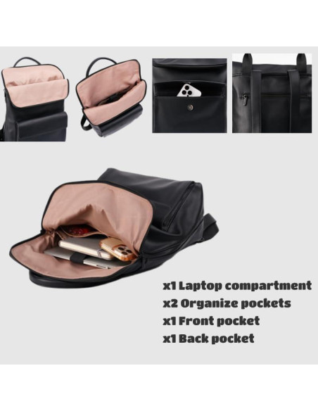 Mochila de Oficina para Mujeres de Cuero Vegano 30L Negra