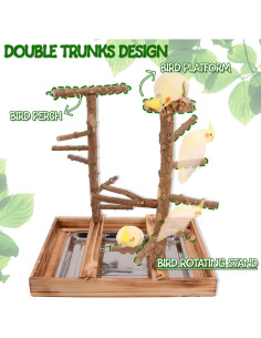 Parque de Aves LIMIO con Soporte de Madera y 2 Tazas de Acero 2