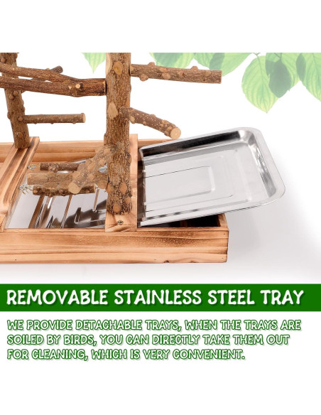 Parque de Aves LIMIO con Soporte de Madera y 2 Tazas de Acero