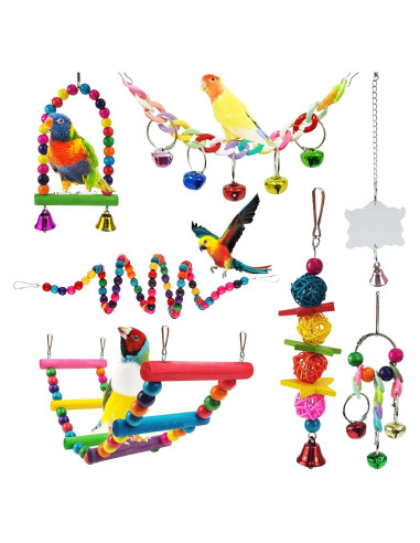 Juguetes para Periquitos Xloey - 7 Piezas Coloridas y Diversas