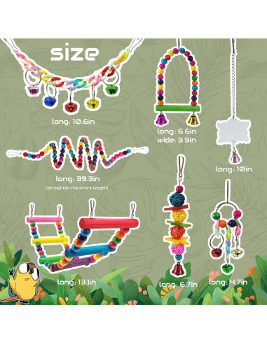 Juguetes para Periquitos Xloey - 7 Piezas Coloridas y Diversas