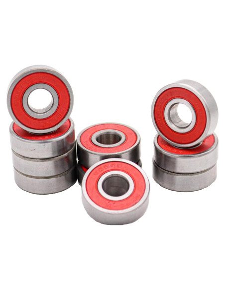 10 Rodamientos 608 2RS ABEC-9 Rojos para Patineta 8x22x7mm