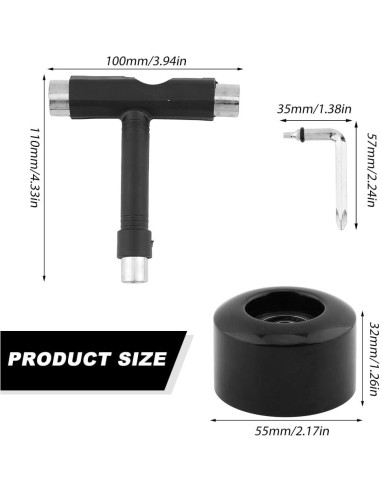 Kit de Ruedas de Patineta Houseen 55mm PU 80A con Herramienta
