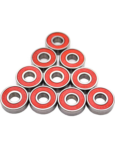 10 Rodamientos 608 2RS ABEC-9 Rojos para Patineta 8x22x7mm