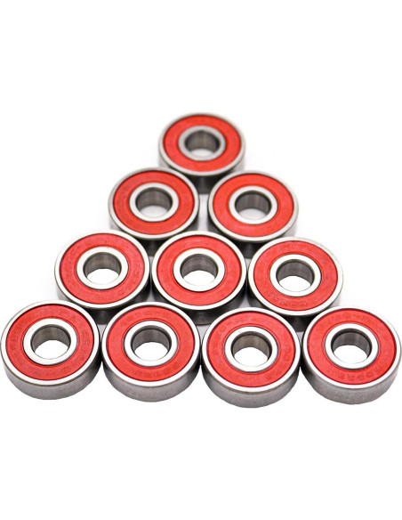 10 Rodamientos 608 2RS ABEC-9 Rojos para Patineta 8x22x7mm