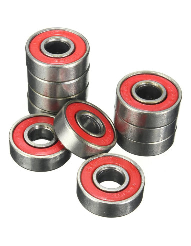 10 Rodamientos 608 2RS ABEC-9 Rojos para Patineta 8x22x7mm
