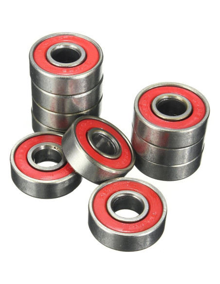 10 Rodamientos 608 2RS ABEC-9 Rojos para Patineta 8x22x7mm