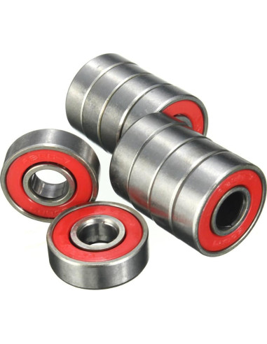 10 Rodamientos 608 2RS ABEC-9 Rojos para Patineta 8x22x7mm