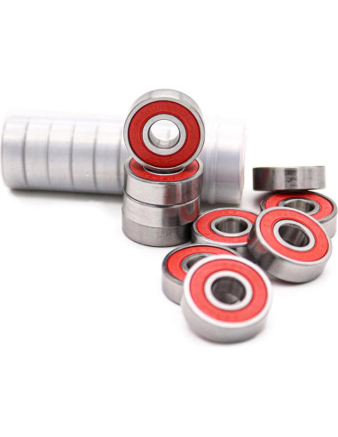 10 Rodamientos 608 2RS ABEC-9 Rojos para Patineta 8x22x7mm
