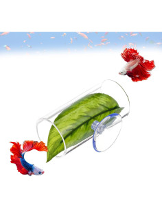 Juego de túnel acrílico YUXIANLB para Betta con hoja 8x4 cm 2