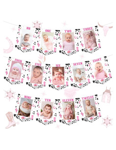 Banner de Foto de Cumpleaños Vaquera Espacial Rosa 1er Año