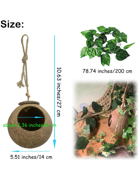 Escondite de Coco Natural MUYG para Reptiles 27x14cm