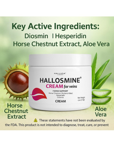 Crema para Venas Hallosmine 113g - Diosmina, Hesperidina, Aloe Vera