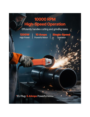 Amoladora Angular VEVOR 1200W 5" 10000RPM con Protector Ajustable
