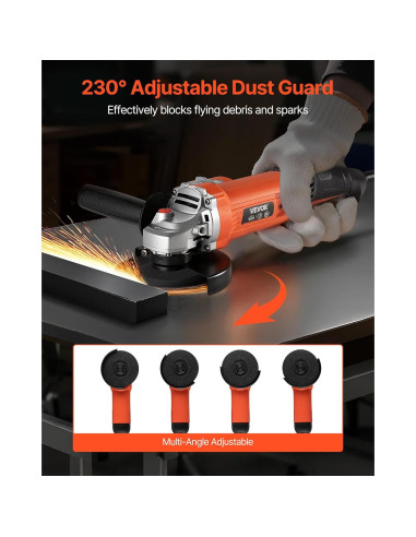 Amoladora Angular VEVOR 1200W 5" 10000RPM con Protector Ajustable