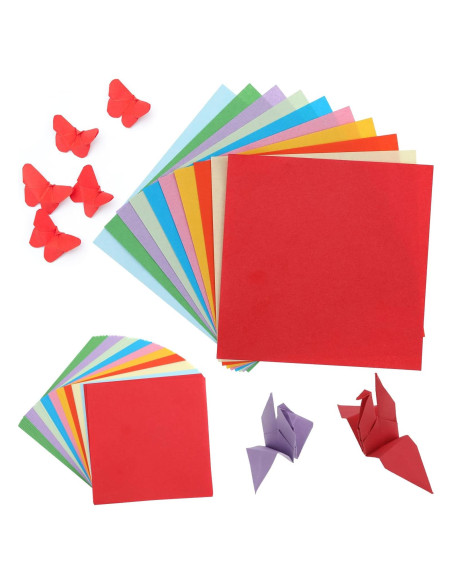 200 Hojas Papel Origami Doble Cara 10 Colores 10x10cm y 15x15cm