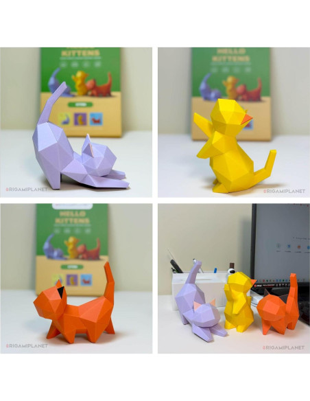 Kit de Papiroflexia 3D Gatitos ORIGAMIPLANET - 3 Modelos