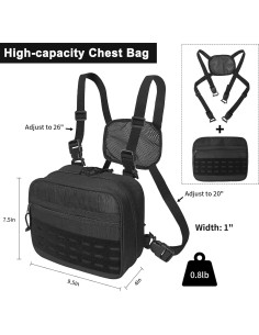 Bolsa de Pecho Táctica SUNRISING Modular 24x19 cm Negro 2