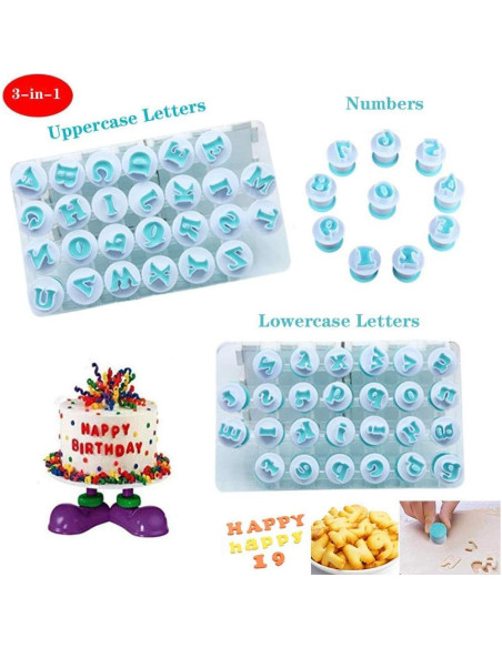 Cortadores de Letras y Números de Fondant Nuoda - 3 Juegos Cortadores de Letras y Números de Fondant Nuoda - 3 Juegos