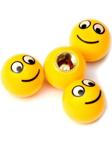 Tapa de Válvula de Aire SaiDian 4 Pcs Carita Sonriente Amarillo