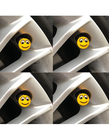 Tapa de Válvula de Aire SaiDian 4 Pcs Carita Sonriente Amarillo