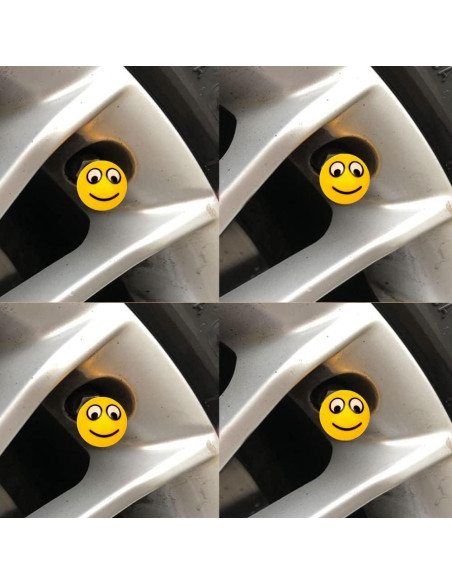 Tapa de Válvula de Aire SaiDian 4 Pcs Carita Sonriente Amarillo
