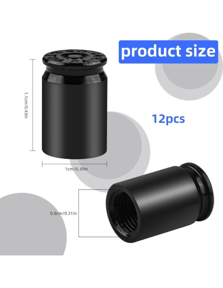 12 Tapones de Válvula de Neumático Aluminio Pretwad Negros