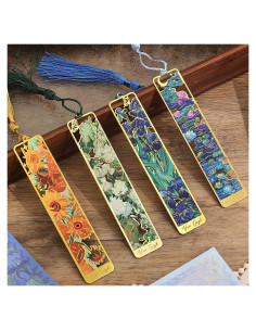 4 Marcadores de Metal con Borlas Emmoolife - Diseño Lirios y Girasoles