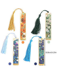 4 Marcadores de Metal con Borlas Emmoolife - Diseño Lirios y Girasoles 2