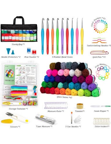 Kit de Crochet 113 Piezas InsCraft con 1600 Yards Hilo Acrílico