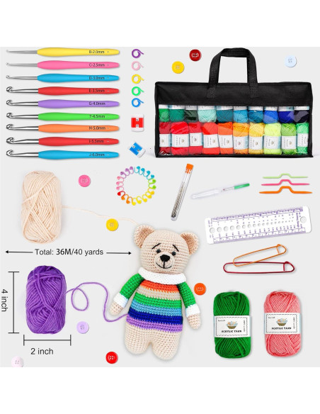 Kit de Crochet 113 Piezas InsCraft con 1600 Yards Hilo Acrílico Kit de Crochet 113 Piezas InsCraft con 1600 Yards Hilo Acrílico