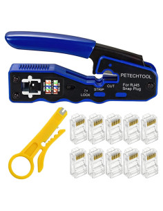 Kit de Crimpado RJ45 PETECHTOOL con Pelacables y 10 Conectores